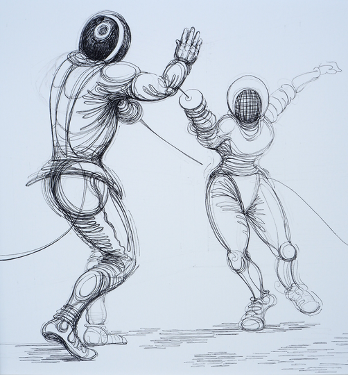 Martial Arts, Martial Arts Sports Pictures, Fencing Sport, Linear Illustration, Gift For Him, Home Decor, Exercising Pictures, Sport Art