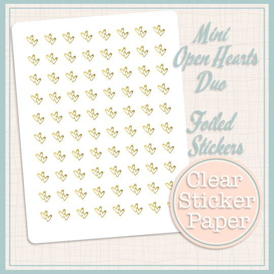 Clear Foiled Stickers | Mini Open Hearts Duo Icons 80 Total