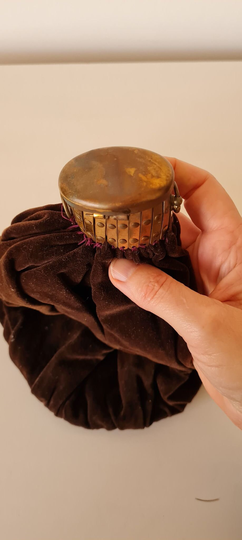 Antique Brown Velvet Pouch Bag With Brass Top