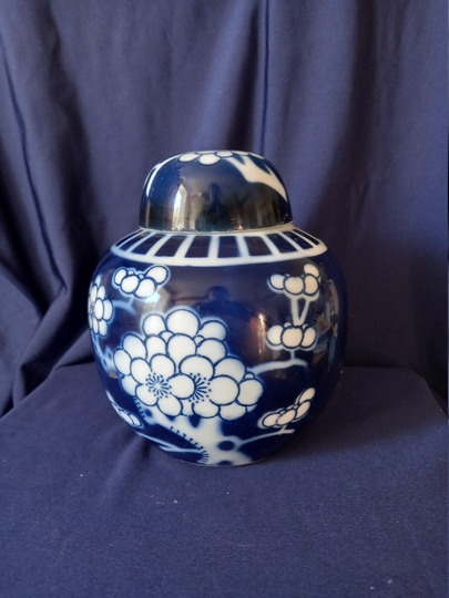 Ginger Jar, Oriental Prunus Large Chinoiserie, Chinese Blue & White, Room Decor, Gift