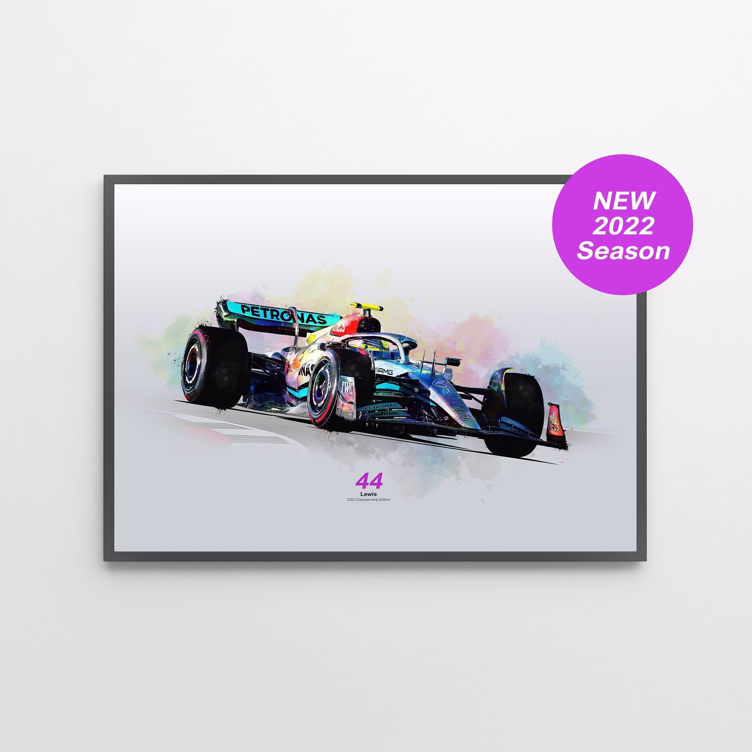 Lewis Hamilton 2022 W13 Mercedes F1 Car Poster Print | Illustration | Unframed