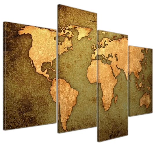 World Map 4-Piece Graphic Art on Canvas Set