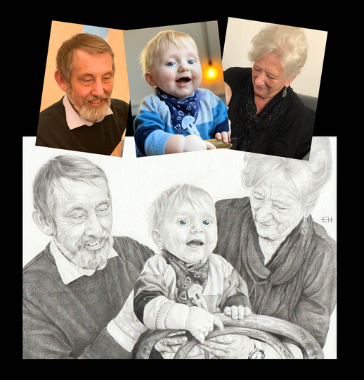 Pencil Family Memorial Portrait - Photo To Drawing Adding Deceased Relative Custom Pencil Merging Photos in Loving Memory