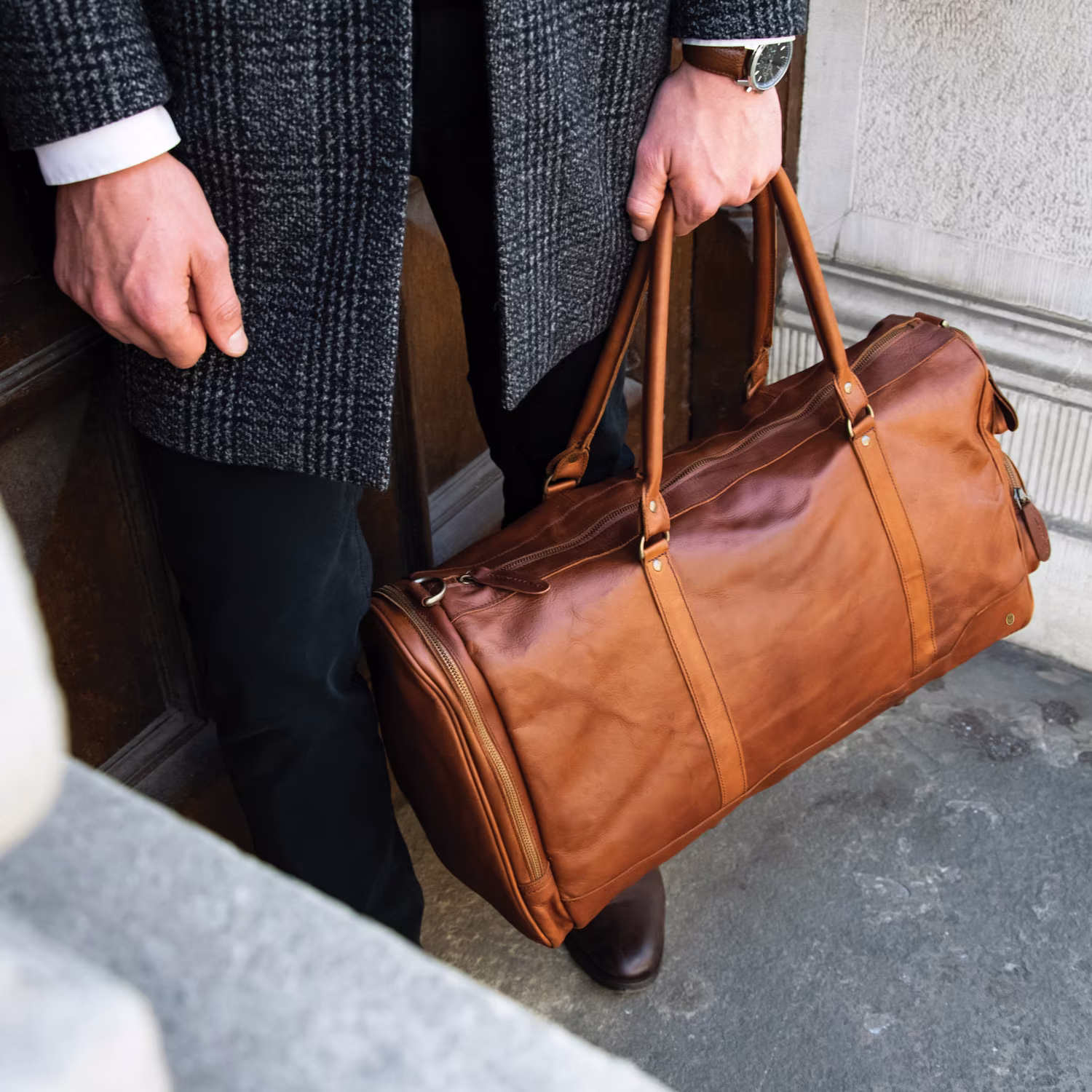Full Grain Leather Weekender Bag With Personalised Initials Monogram Brown Duffle Weekend Man Overnight By Mahi