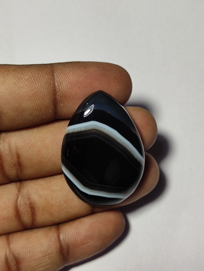Top Grade Natural Black Banded Agate Cabochon Gemstone Loose Stone 53 Ct 38 X 26 Mm # 10802