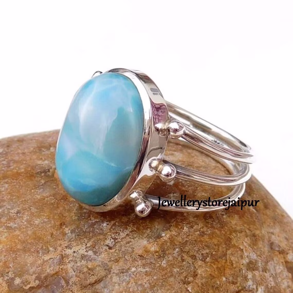 Blue Larimar Ring 925 Sterling Silver Statement Gemstone Stone Bridal Wedding Organic Etsy