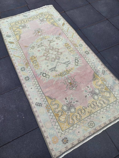3x7 Ft Vintage Area Rug, Turkish Handmade Anatolian Living Room Kitchen Bedroom Rug