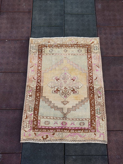 3x4 Ft Vintage Rug, Turkish Handmade Anatolian Living Room Kitchen Bedroom Rug
