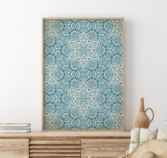 Geometric Star Flowers Pattern Poster, Graphic Art, Ornamental Drawing
