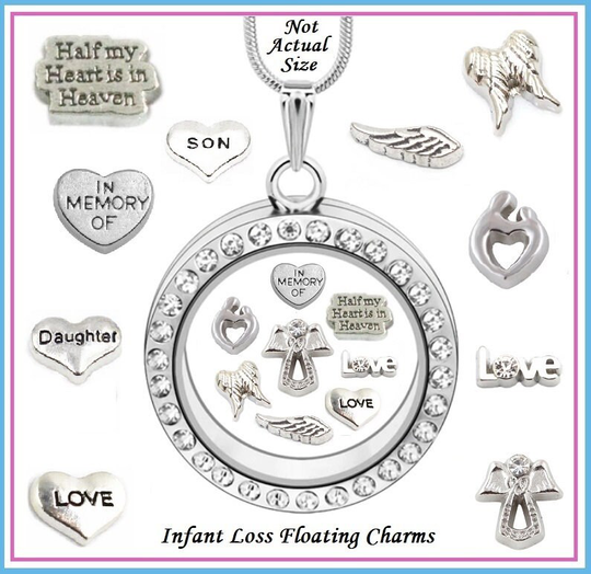 Infant Loss Awareness ~ Floating Charms For Living Memory Floating Lockets Silver Plated Sold Sets Of 2 Or Groups