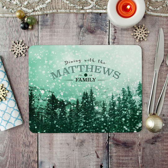 Personalised Winter Forest Placemat & Coaster Set - Christmas Family Dinner Entertaining