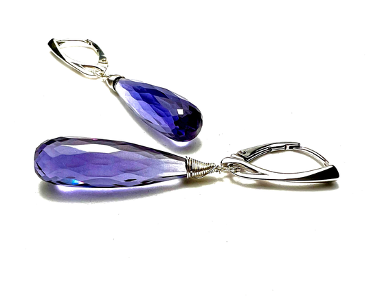 Lab Made Color Change Alexandrite Earrings Sterling Silver , June Birthstone Wire Wrapped