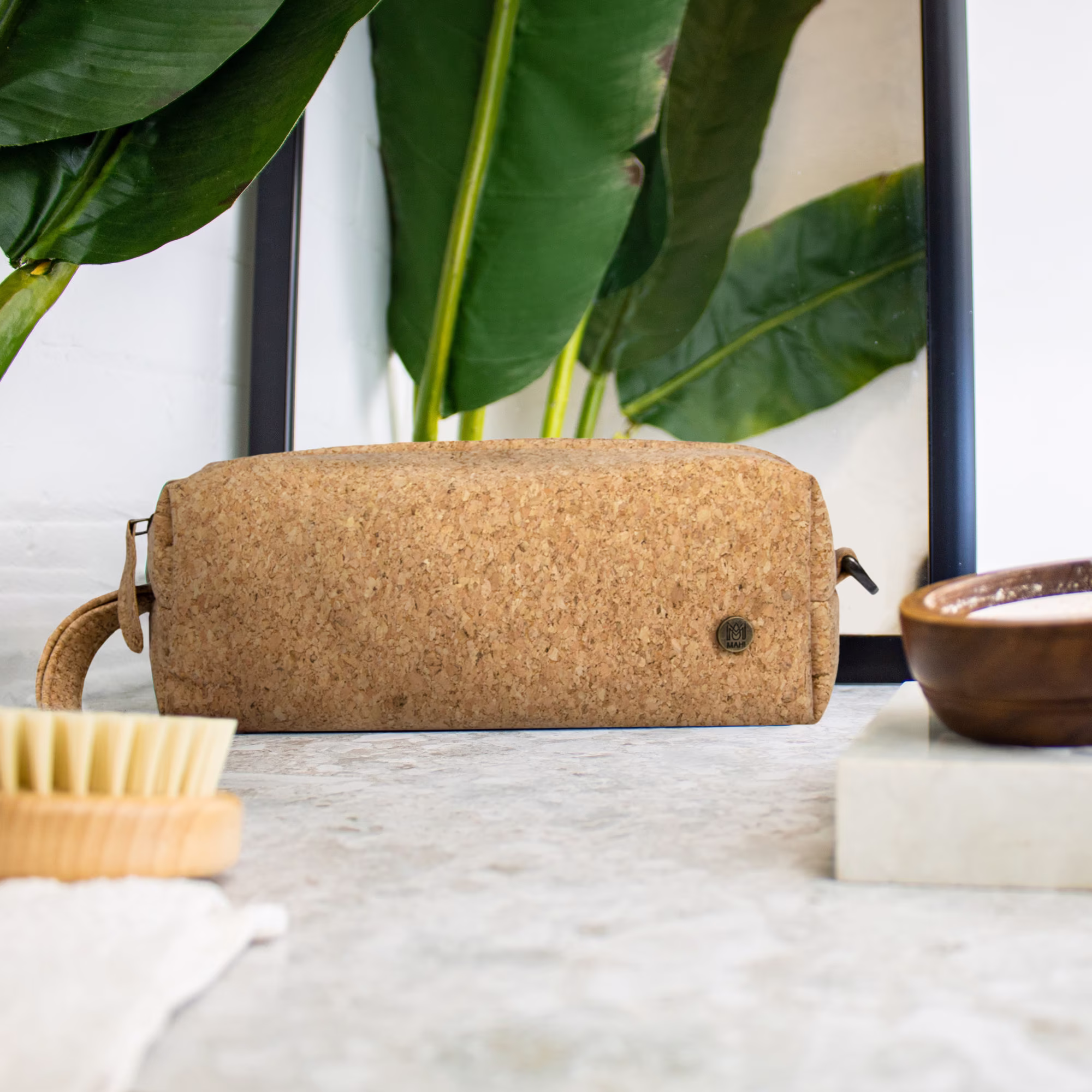 Mens Vegan Cork Leather Wash Bag/Dopp Kit With Personalised Initials & Internal Message Options - Shaving Bag/Toiletry Bag By Mahi
