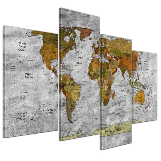 Retro World Map II 4-Piece Graphic Art on Canvas Set