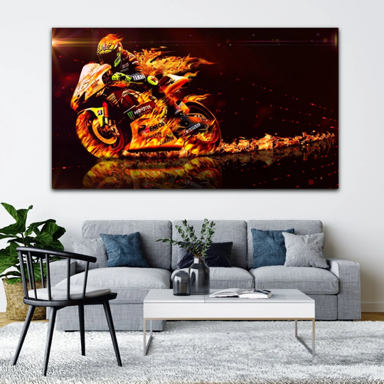 Canvas Rider, Valentino Rossi, The Doctor, Wall Art , Fire, Fire Art, Print, Motorbike, Photo Shop, Biker