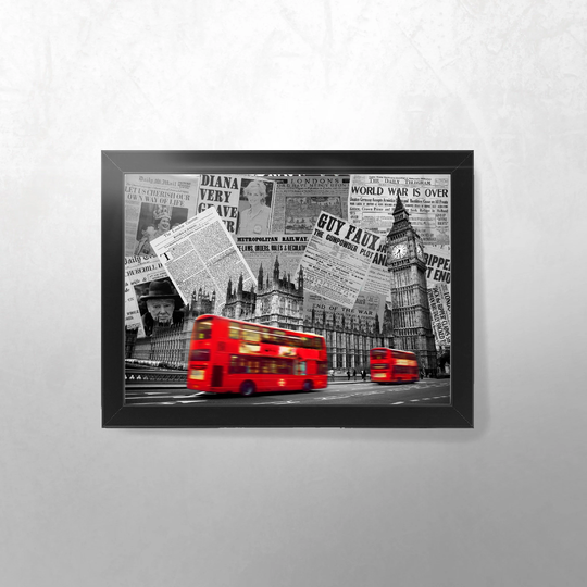 A4 Historic Newspaper London Print, Poster, Buses, Big Ben | Framed Options Available