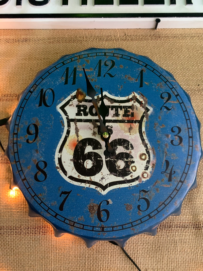 Route 66 Vintage Retro 30cm Wall Clock Metal Bottle Top Man Cave Bar Garden Hallway Office Home Bedroom Silent Best Friends