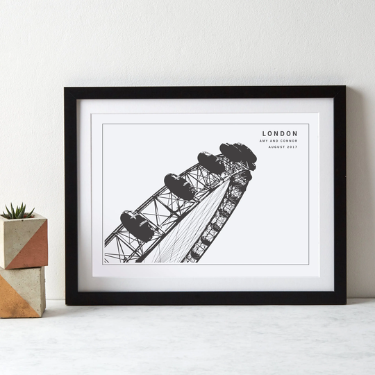 London Eye Monochrome Art Print|Personalised Print|Big Smoke|Anniversary Gift