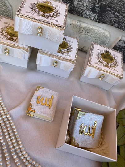 Luxury Personalized Velvet Mini Quran Pearl Tasbeeh Favors | Wedding Eid Baby Shower Birthday Favor Ameen