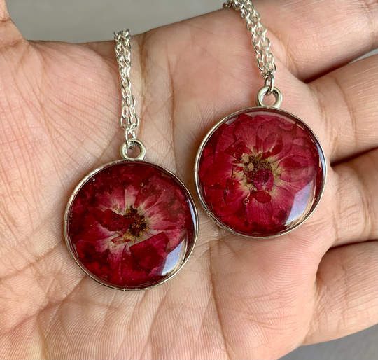 Small Pressed Rose Necklace | Handmade Jewellery Silver Plated Gift Her Birthday Minimalist Modern Real Country Nature