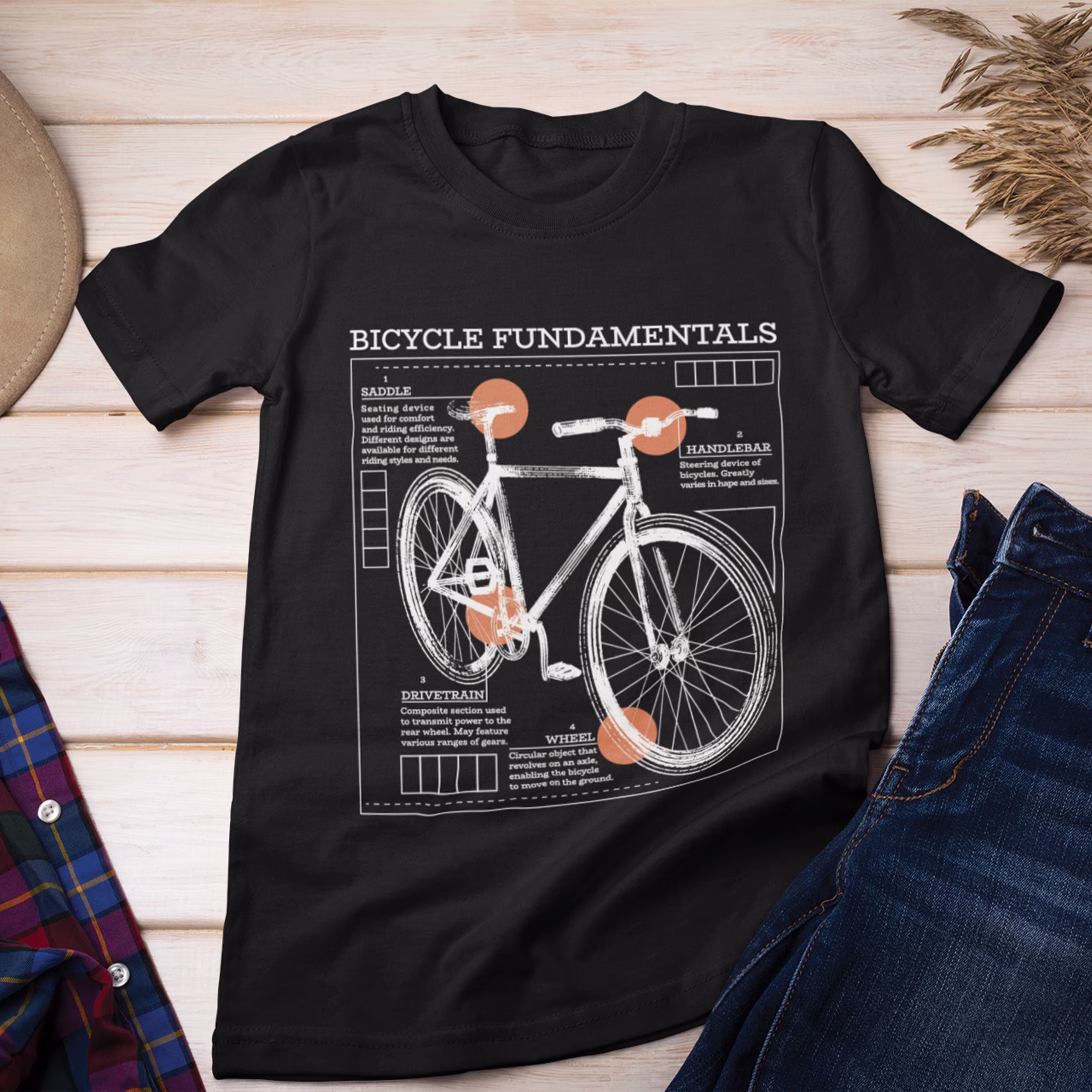 Bicycle Enthusiast T-Shirt | Bike Fundamentals Blueprint Graphic Art Gift For Cyclist - Cycling Tshirt Unisex Shirt Men Women