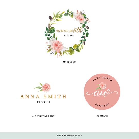 Watercolor Logo Design, Hand Painted Watercolour Flowers | Wedding Planner Branding Event Logo Florist | No.141