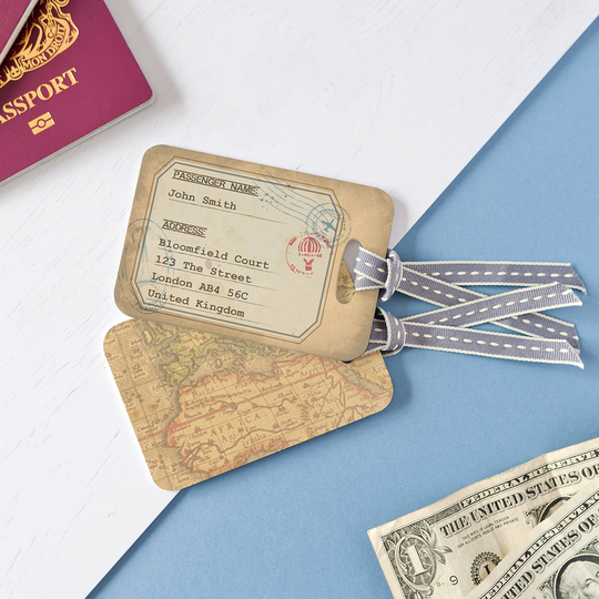 Personalised Vintage Style Luggage Tags - Map Custom Travel Wedding Christmas Gift For Couple