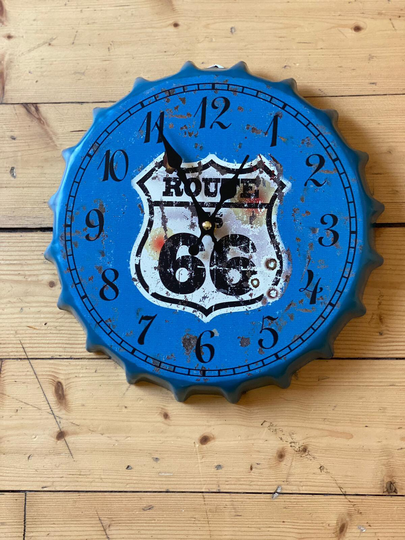 Route 66 Vintage Retro 30cm Wall Clock Metal Bottle Top Man Cave Girl Bar Garden Gifts For Him Her