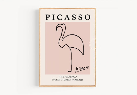 Picasso Flamingo Wall Art, Exhibition Print, Pink Line Art Poster, Vintage Minimalist Decor, Bedroom, Living Room, 8x10 12x16 16x20