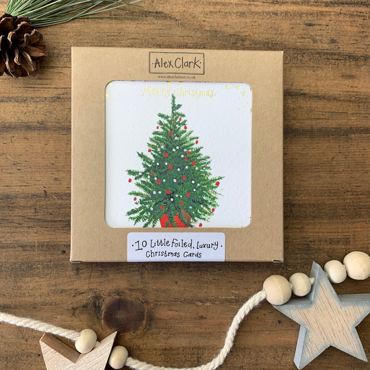 Christmas Tree Little Luxury Foil Cards Box - Pack Of 10 | xk05