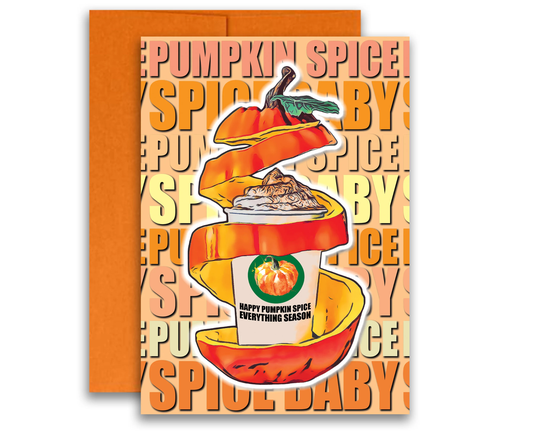 Pumpkin Spice Latte Card Happy Season Baby Greeting 5x7 Inches W/Envelope