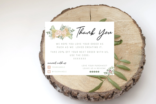 Printed Boho Themed Thank You For Your Business Cards - You - Various Sizes
