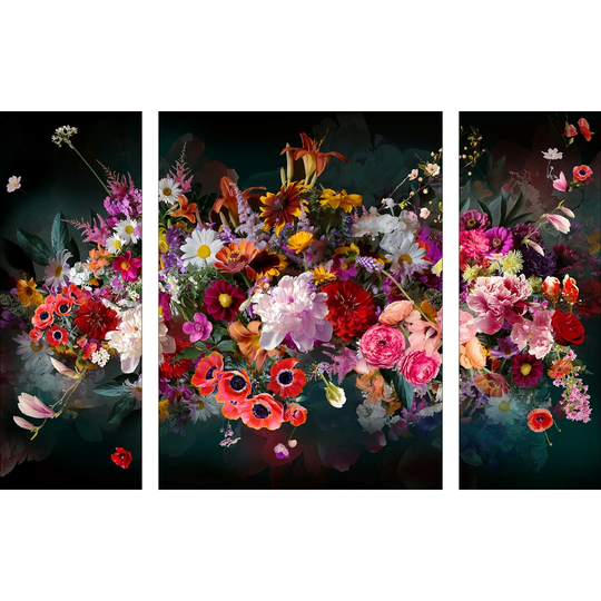 'Bouquet I' 3 Piece Graphic Art Print Set on Glass