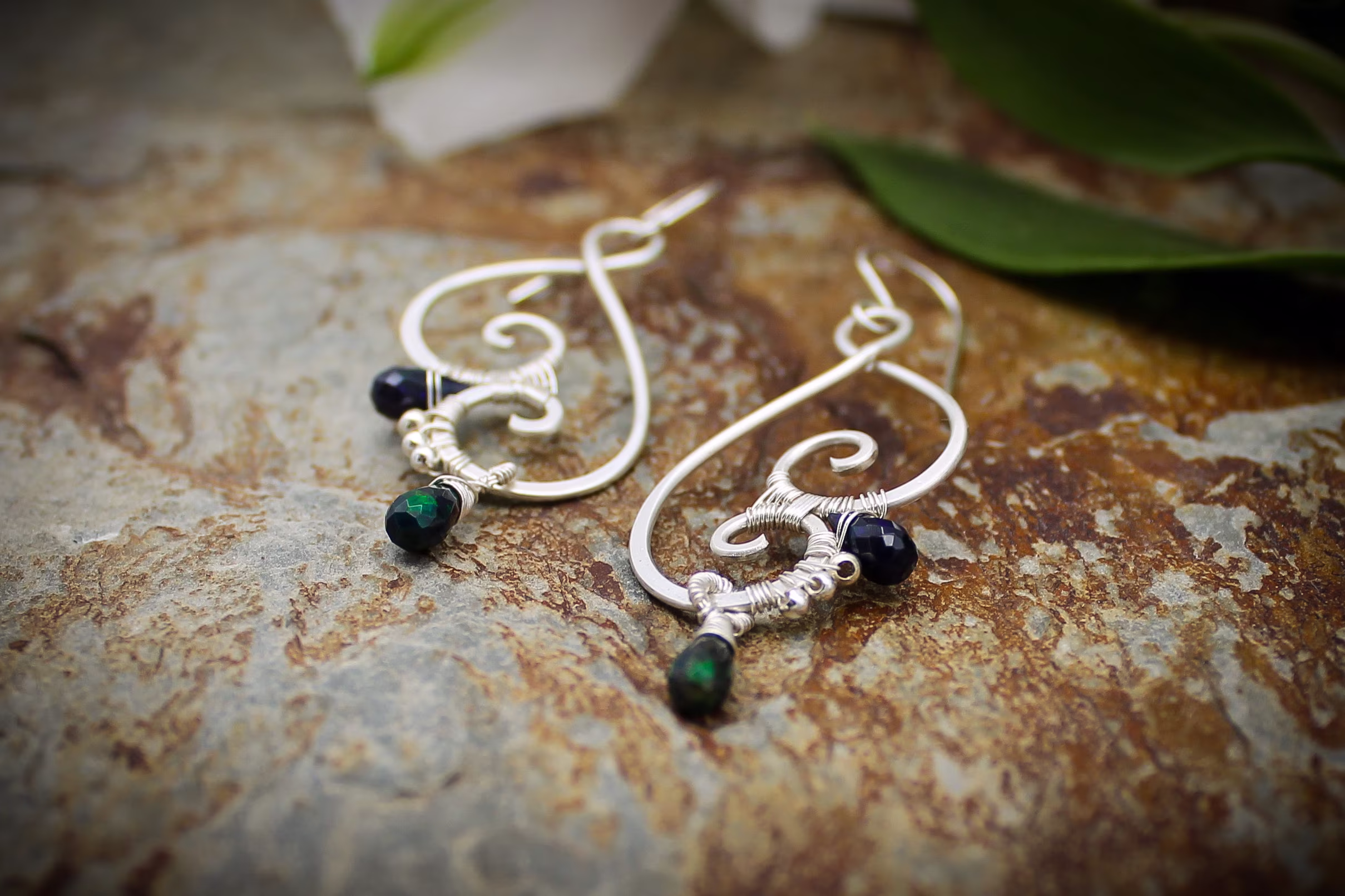 Butterfly Wing Earrings - Faceted Smokey Ethiopian Opal & Sterling Silver