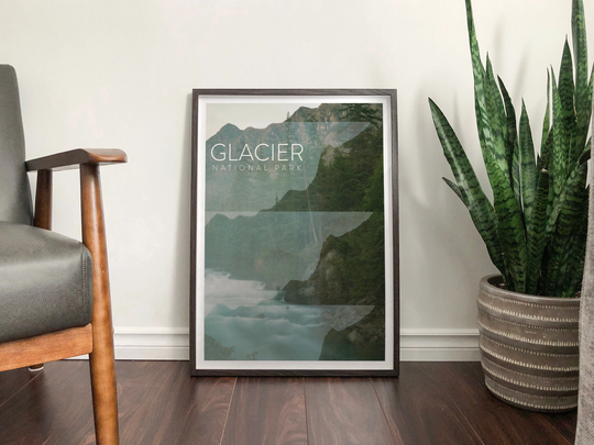 Glacier National Park Spring Double Exposure Poster | Film Photography Wall Art Print |18x24 & 24x36 Mothers Day Gift