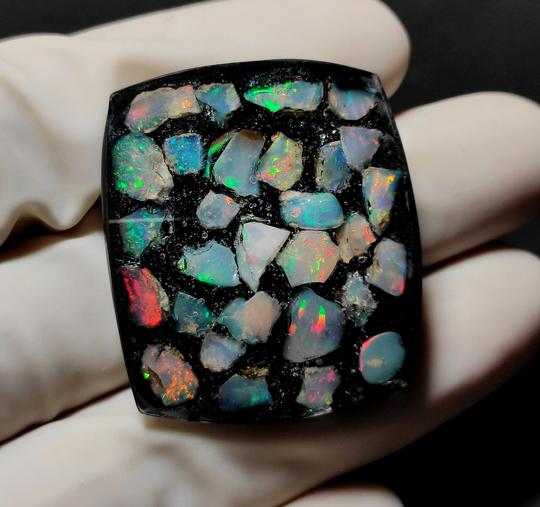 33x29x11 Mm Natural Ethiopian Opal Raw Stone, Welo Rough Gemstone, Opal Crystal Doublet, Opal Baguette Shape Cabochon, Doublet Stone