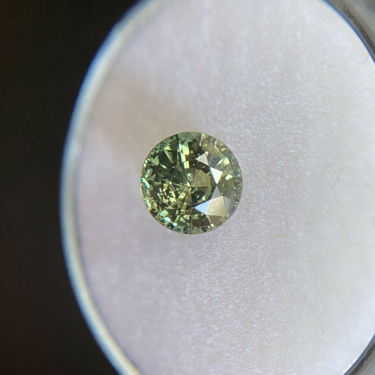 Gia Certified 1.36Ct Untreated Vivid Green Yellow Sapphire Round Diamond Cut Gem