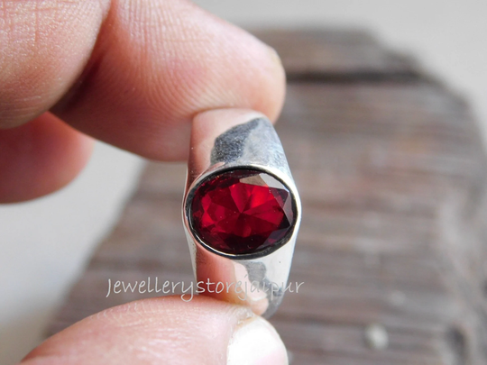 Oval Shape Garnet Men's Ringsolid 925 Sterling Silver Gemstone Ring Handmade Promise Vintage Signet Stone Jewelry