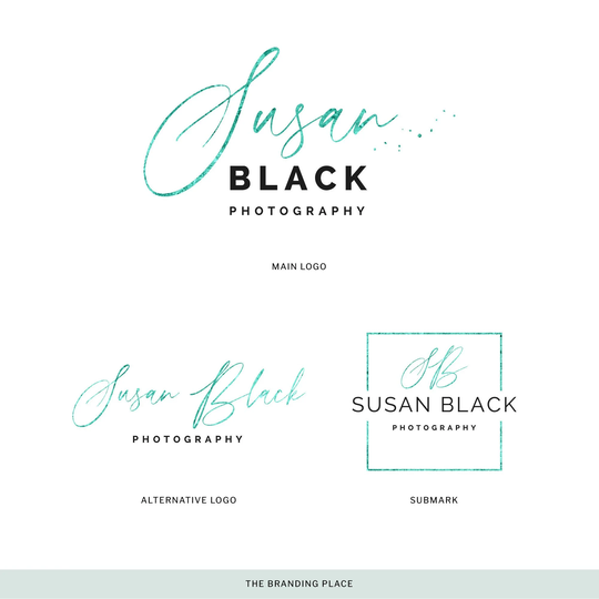 Glitter Logo Design | Mint Glitter Feminine Photography Event Planner Party Logo Branding Package | No.170