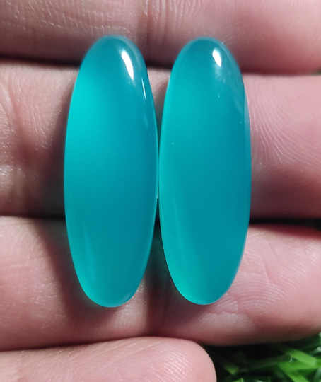 Pair Paraiba Chalcedony Pair Of Cabochon, Long Oval 7x14 Mm To 12x36 Mm All Calibrated Size Gemstone For Earring Jewelry