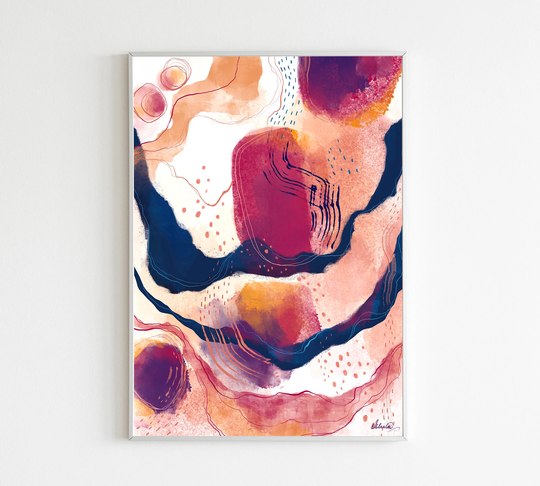 Clouds, Mid Century Modern, Large Abstract Art Print, Colorful Nature Art, Landscape Rocks Sunset Art Print Earth