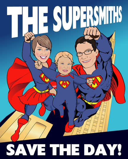 Family Superhero Print - Personalized With 2, 3 Or 4 Superheroes Illustrated From Your Photos- Printable File