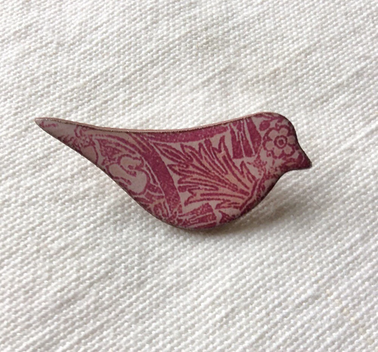 Pink Heritage Bird Brooch, William Morris Floral Jewellery, Handmade Gift, Gift For Her, Mother's Day Gift