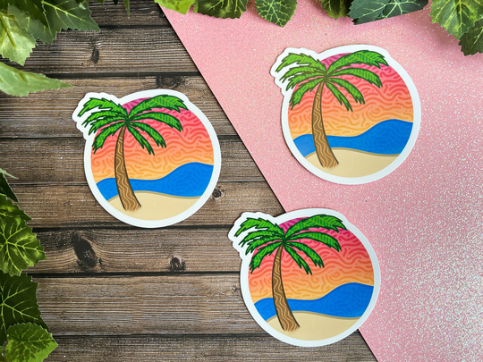 Texturized Tropical Sunset Sticker || Water Resistant Die Cut For Bottles, Laptops, Planners, & More