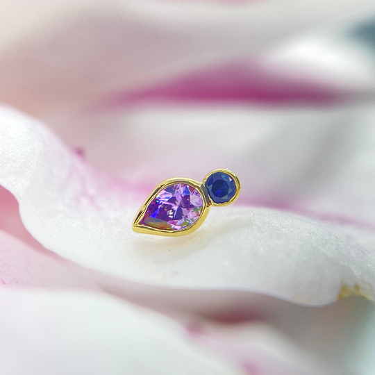 Anatometal Icon 18K Yellow Gold Threadless End With Genuine Sapphire & Lilac Cz, Perfect For Most Ear Piercings