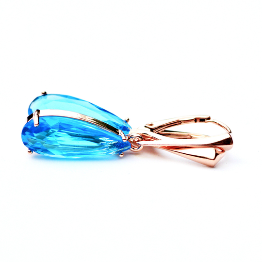 Lab Made Swiss Blue Topaz Earrings Rose Gold Vermeil, December Birthstone