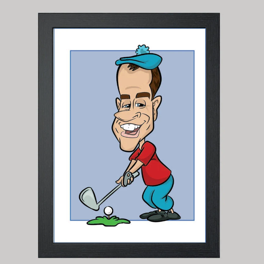One Person Digital Caricature From Photo - Golf Personalised Gift. Sport