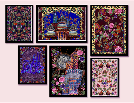 Beautiful Set Of 6 Art Prints | Islamic Floral Isfahan & Wazir Khan Minaret Wall Decor Gallery