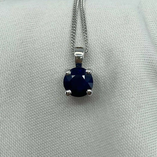 Igi Certified 1.02Ct Untreated Deep Blue Round Sapphire 18K White Gold Pendant