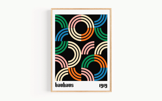 Bauhaus Art Print, Geometric Wall Art, Black Pink Green Abstract Poster, Gallery Wall, Living Room, Bedroom, Office, Shapes, Retro